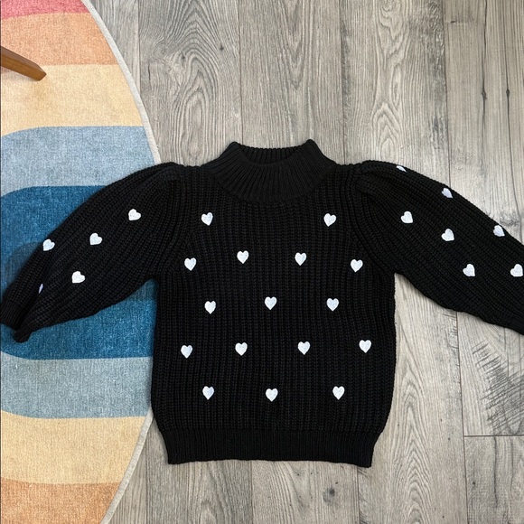 Anthropologie Black Sweater with White Heart Accents - Picture 2 of 5